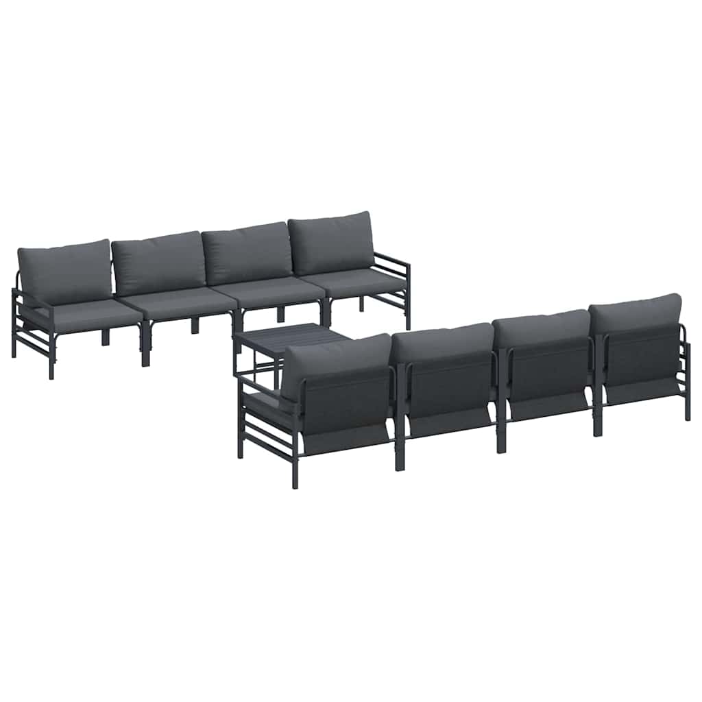 Gartensofa-set mit Kissen 9 pcs Schwarz Stahl