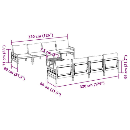 Gartensofa-set mit Kissen 9 pcs Schwarz Stahl