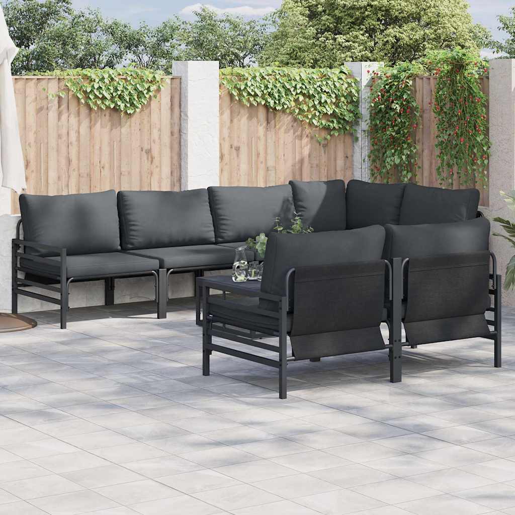 vidaXL Gartensofa-set mit Kissen 7 pcs Schwarz Stahl