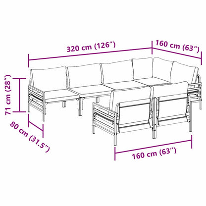 vidaXL Gartensofa-set mit Kissen 7 pcs Schwarz Stahl