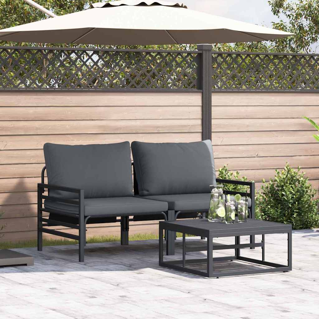 Gartensofa-set mit Kissen 3 pcs Schwarz Stahl