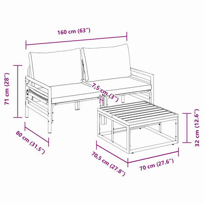 Gartensofa-set mit Kissen 3 pcs Schwarz Stahl