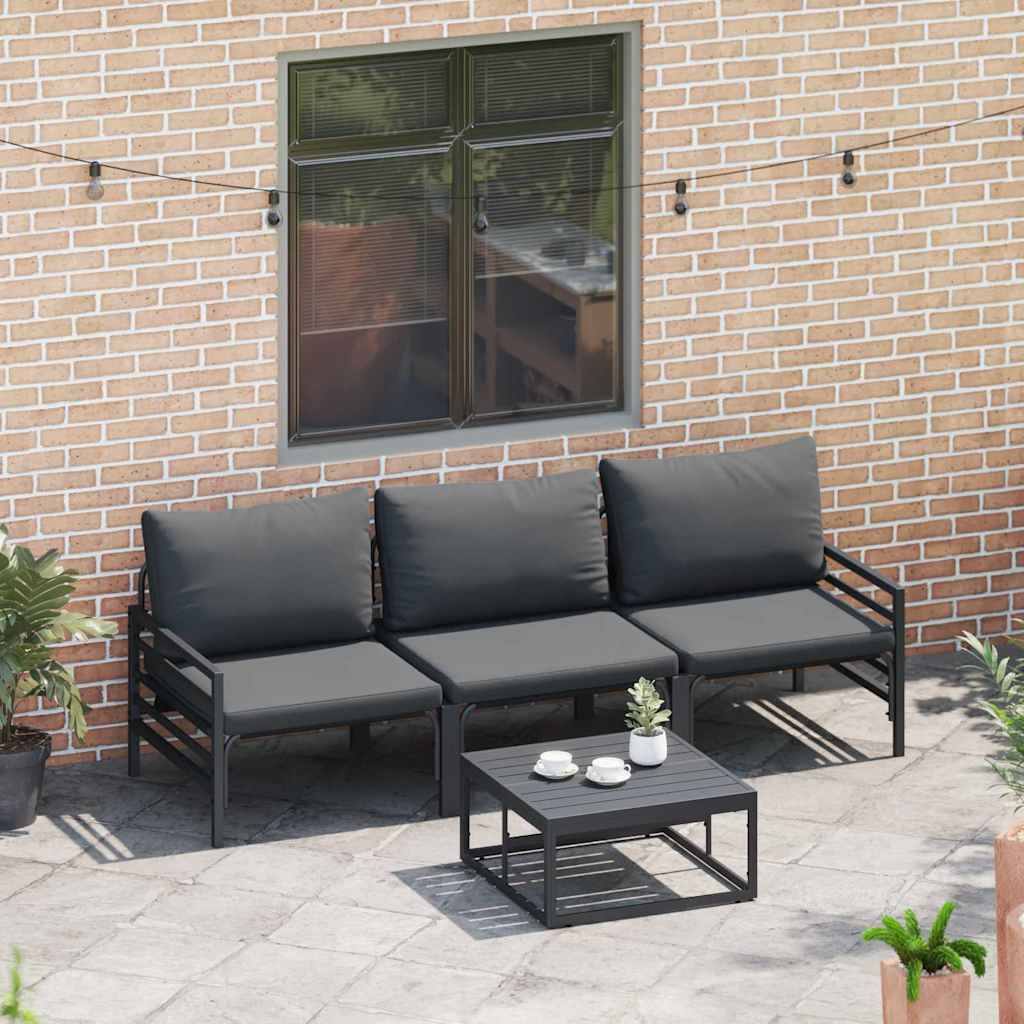 Gartensofa-set mit Kissen 3 pcs Schwarz Stahl