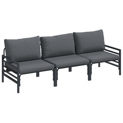 Gartensofa-set mit Kissen 3 pcs Schwarz Stahl