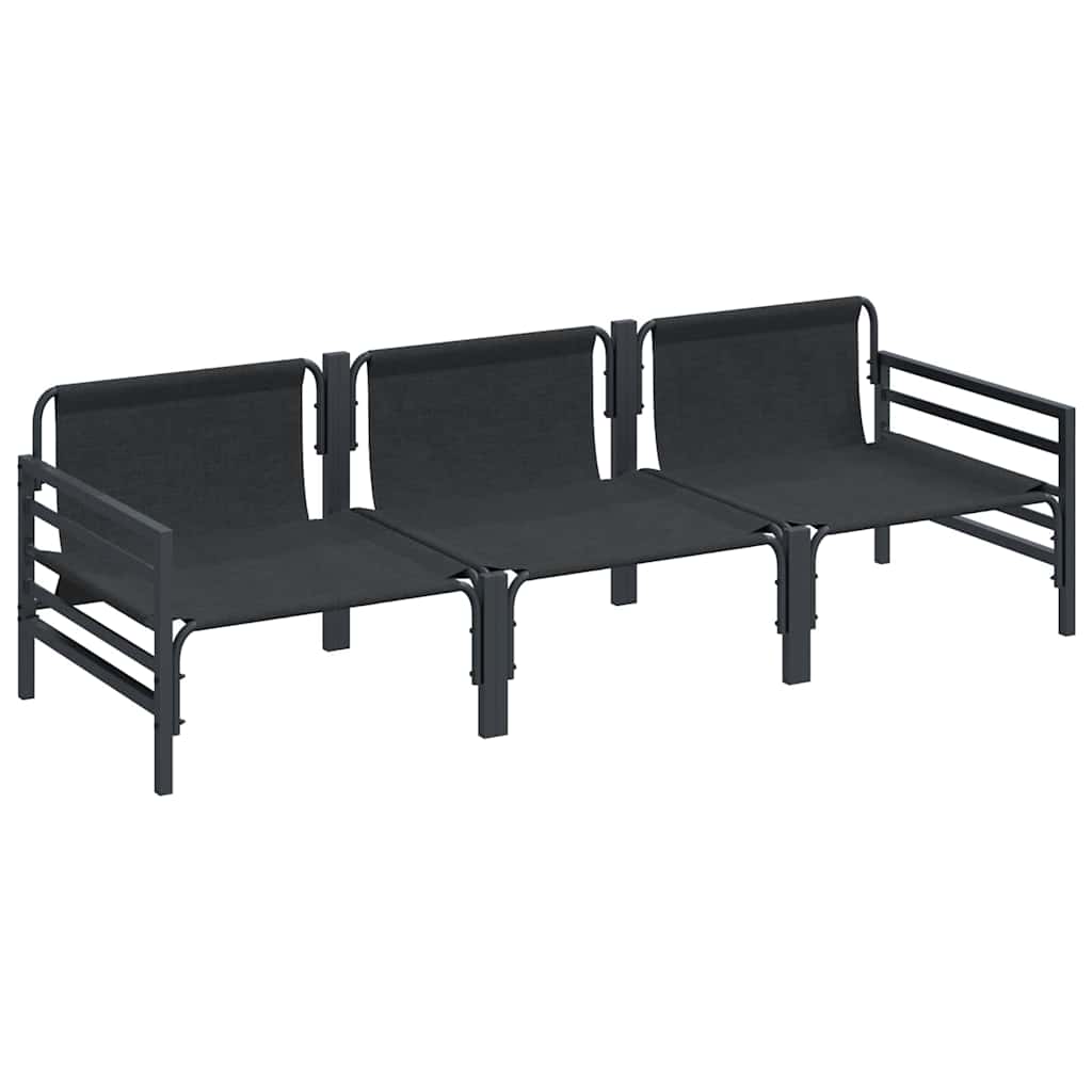 Gartensofa-set mit Kissen 3 pcs Schwarz Stahl