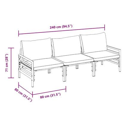 vidaXL Gartensofa-set mit Kissen 3 pcs Schwarz Stahl