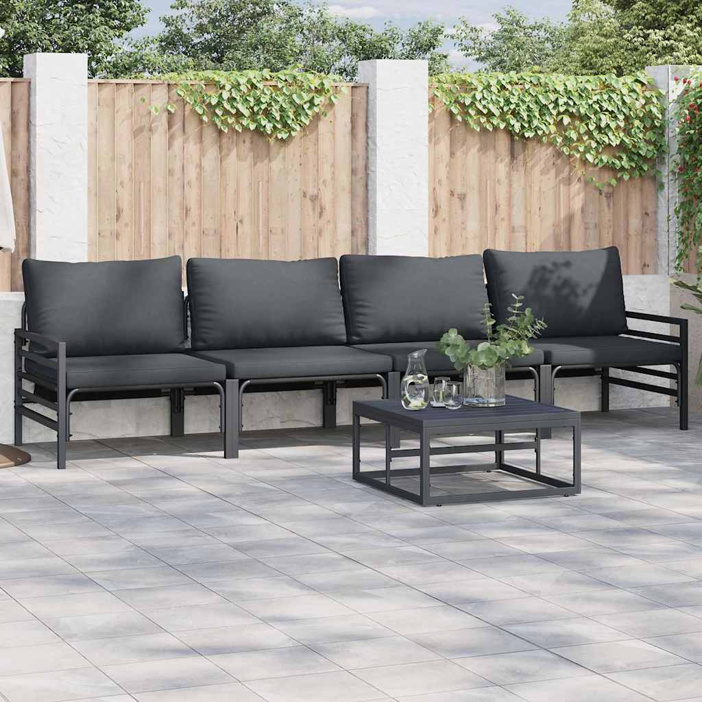 Gartensofa-set mit Kissen 5 pcs Schwarz Stahl