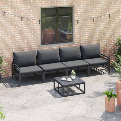 Gartensofa-set mit Kissen 5 pcs Schwarz Stahl