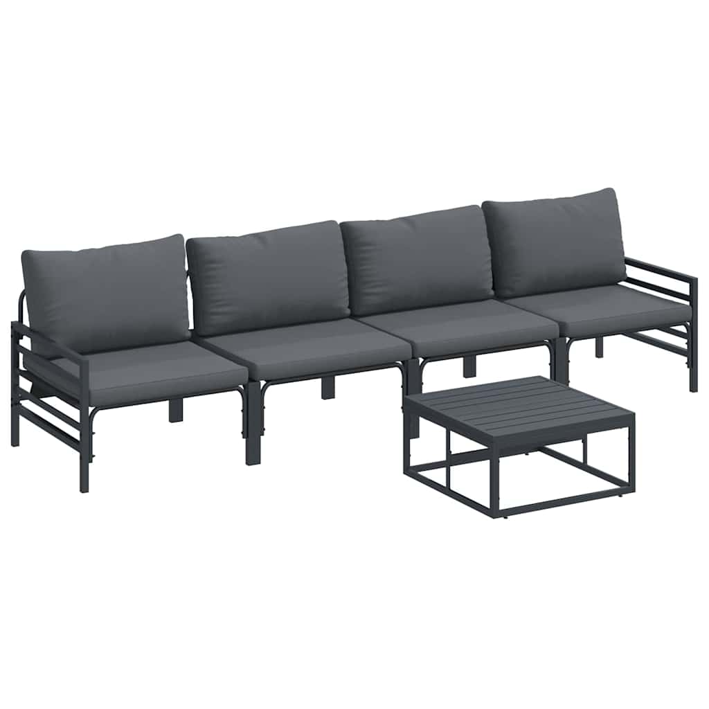 Gartensofa-set mit Kissen 5 pcs Schwarz Stahl