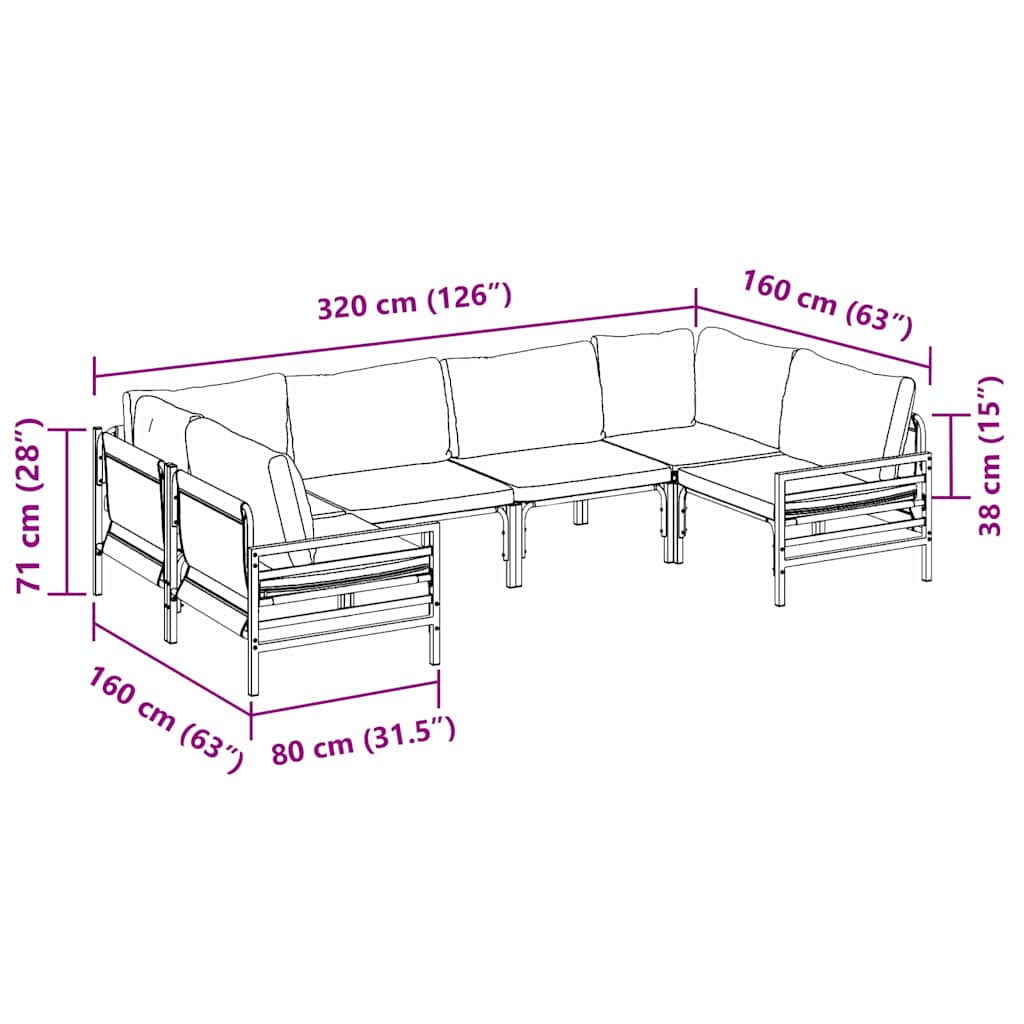 vidaXL Gartensofa-set mit Kissen 6 pcs Schwarz Stahl