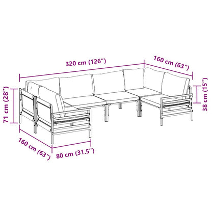 vidaXL Gartensofa-set mit Kissen 6 pcs Schwarz Stahl
