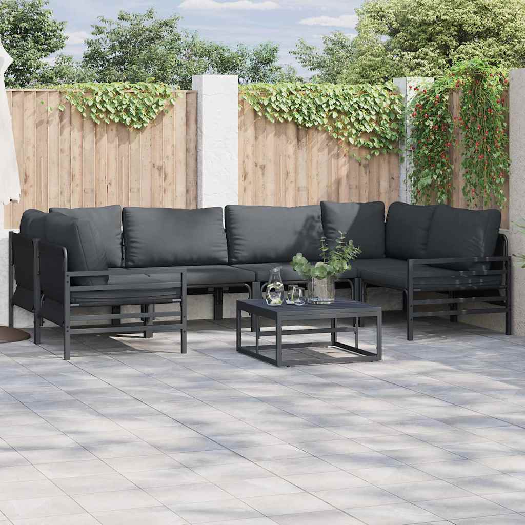 Gartensofa-set mit Kissen 7 pcs Schwarz Stahl
