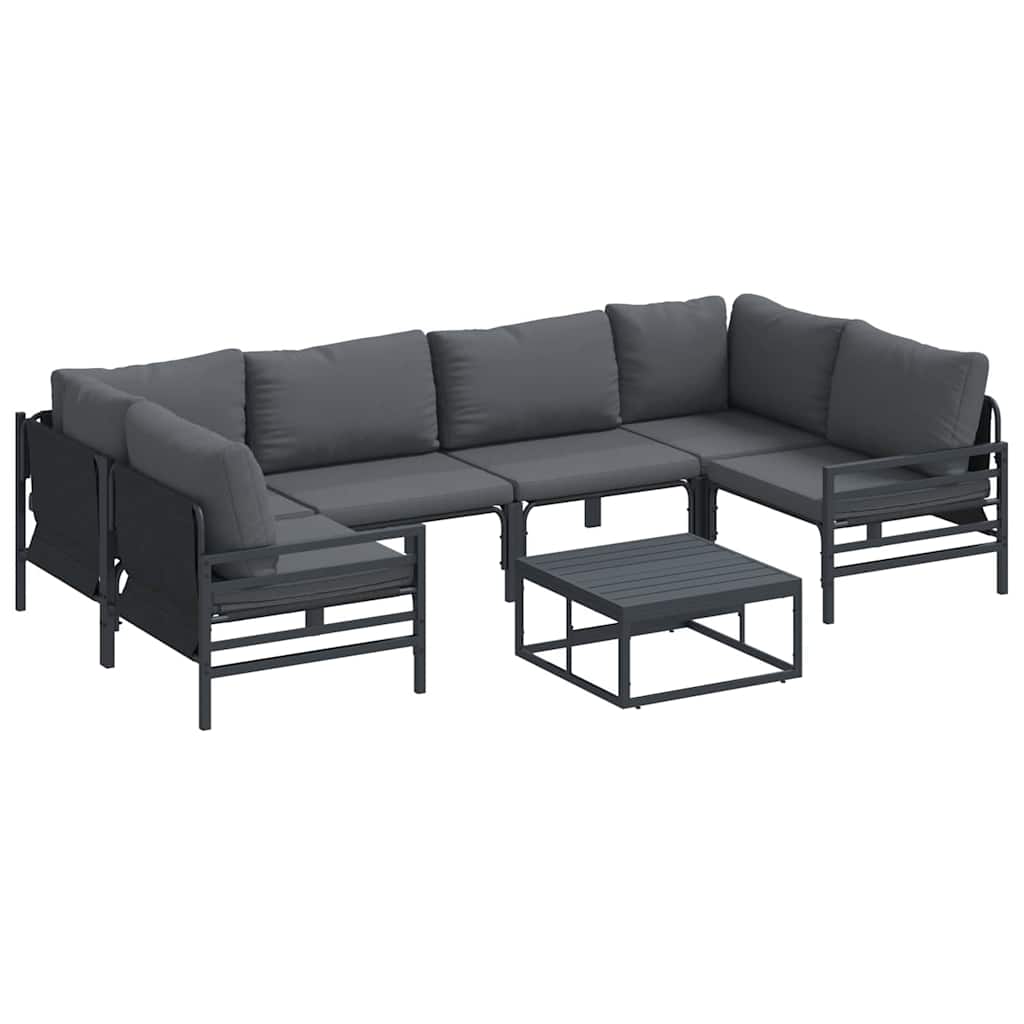 Gartensofa-set mit Kissen 7 pcs Schwarz Stahl