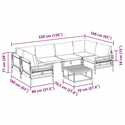 Gartensofa-set mit Kissen 7 pcs Schwarz Stahl