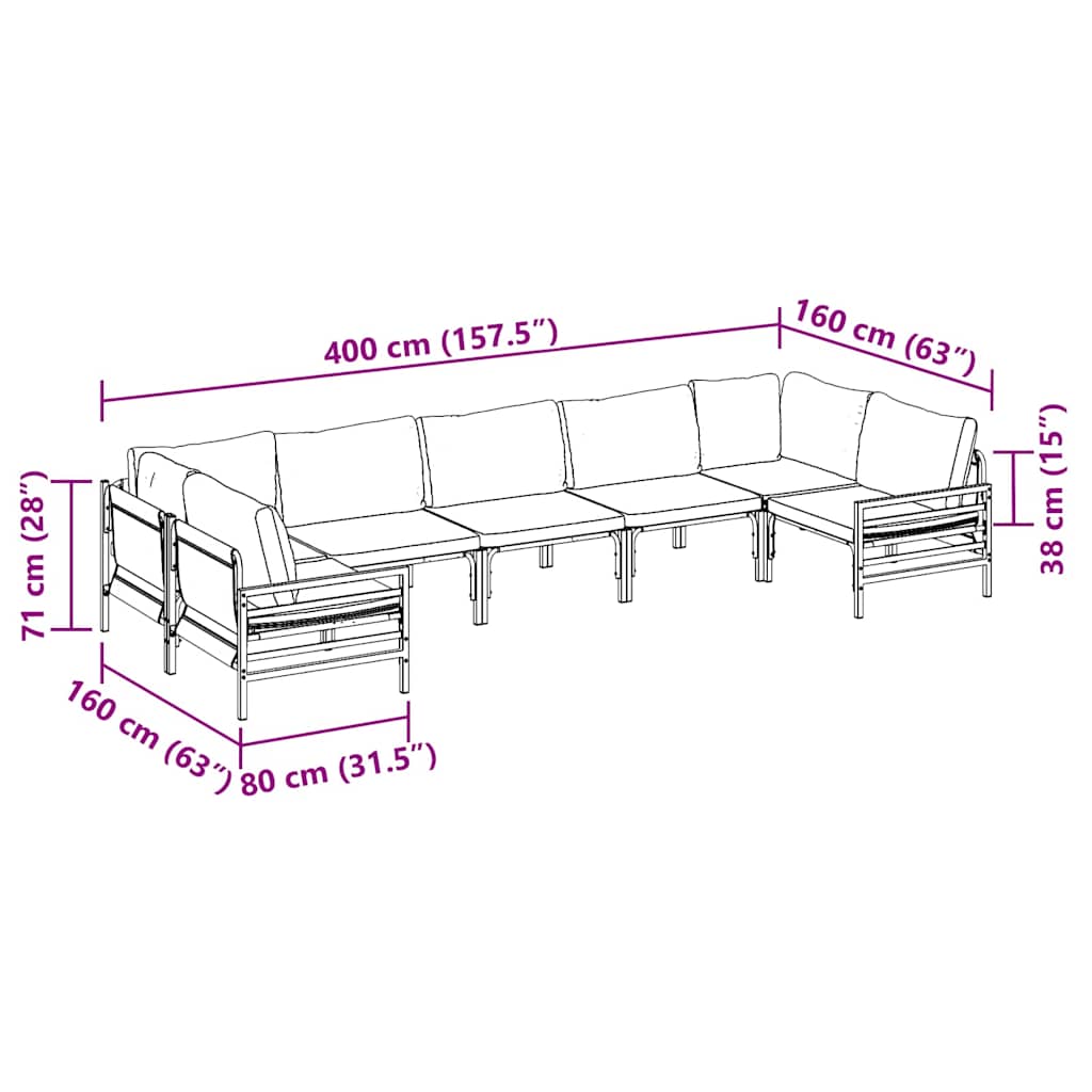 vidaXL Gartensofa-set mit Kissen 7 pcs Schwarz Stahl