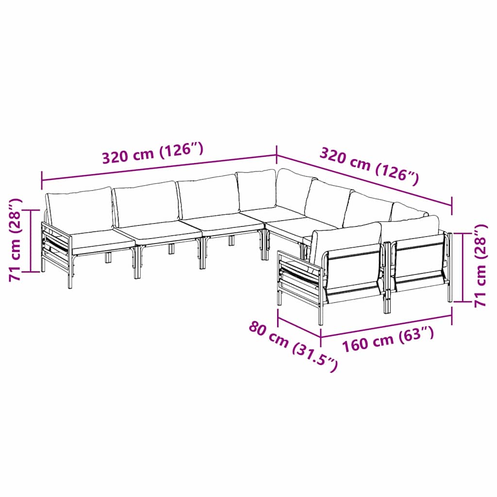 Garten-Sofa-Set mit Kissen Anthrazit Stahl