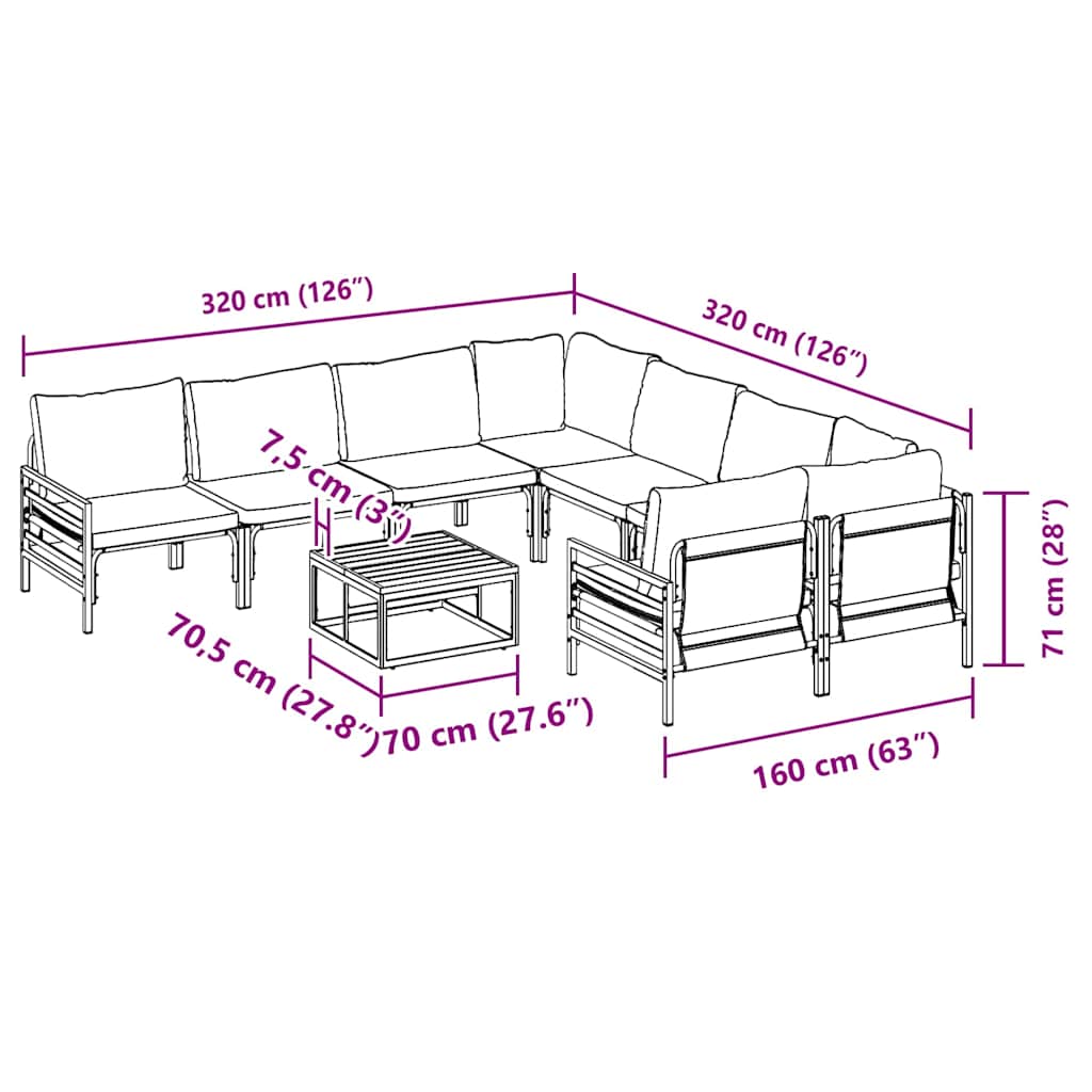 vidaXL Garten-Sofa-Set mit Kissen 9 pcs Anthrazit Stahl