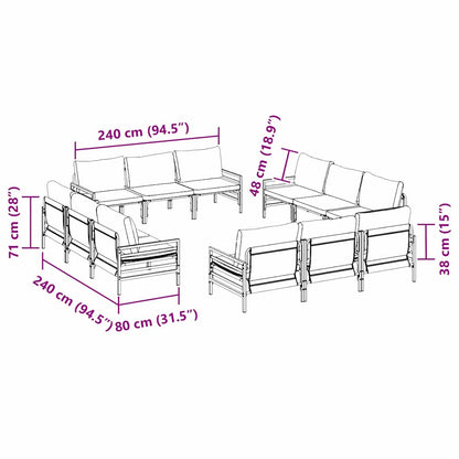 vidaXL Gartensofa-set mit Kissen 12 pcs Schwarz Stahl