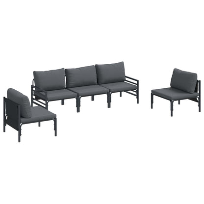 Gartensofa-set mit Kissen 5 pcs Schwarz Stahl