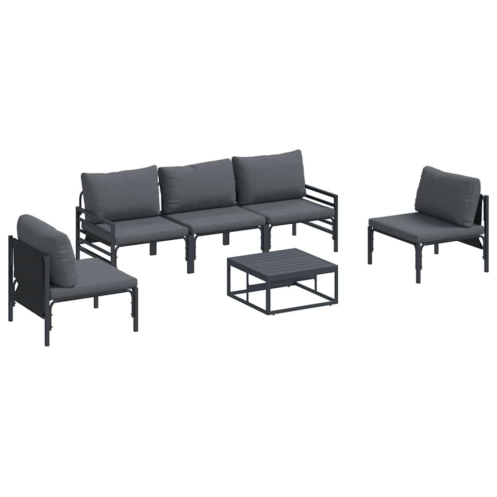 Gartensofa-set mit Kissen 6 pcs Schwarz Stahl