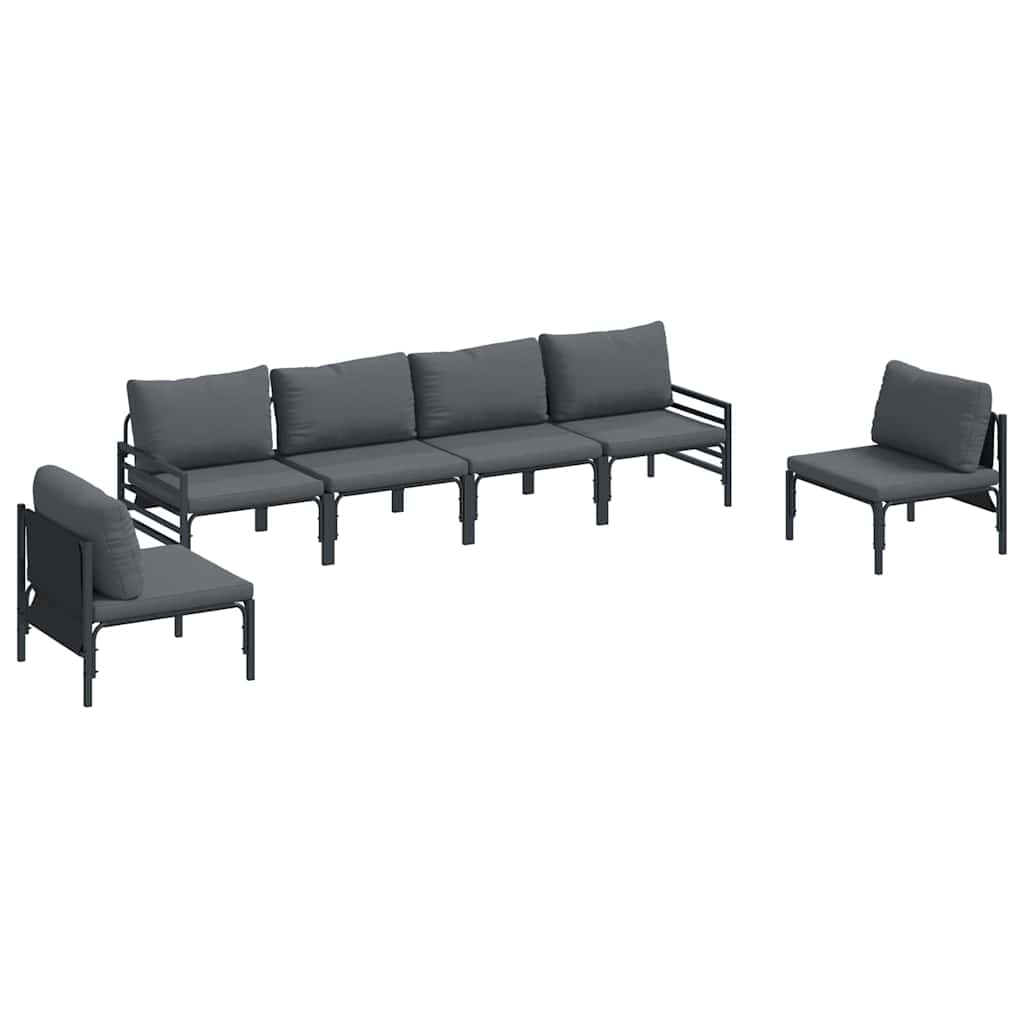 vidaXL Salon de jardin avec coussins 6 pcs Acier Noir