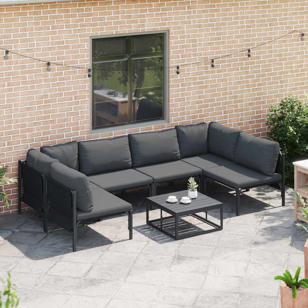 vidaXL Salon de jardin avec coussins 6 pcs Acier Noir