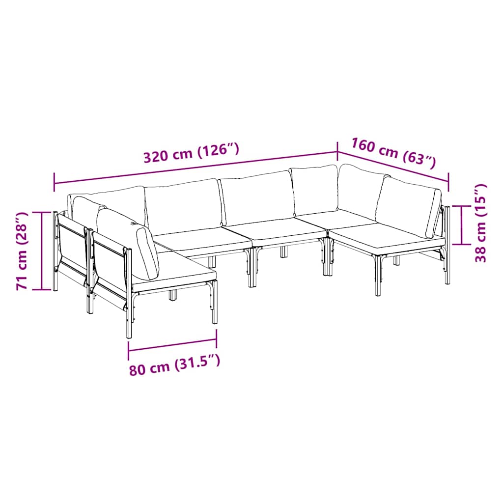 vidaXL Salon de jardin avec coussins 6 pcs Acier Noir