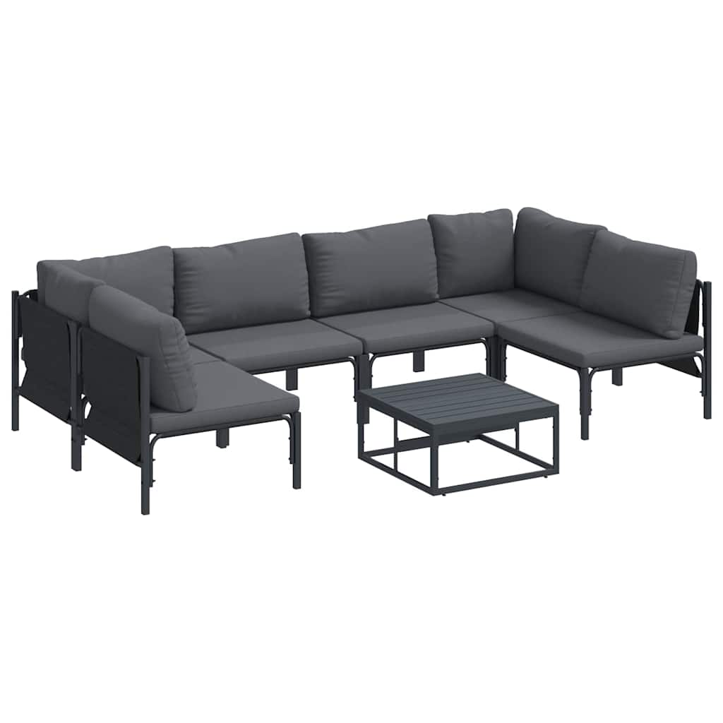 vidaXL Ensemble de canapés de jardin avec coussins 7 pcs Noir Acier