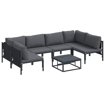 vidaXL Ensemble de canapés de jardin avec coussins 7 pcs Noir Acier