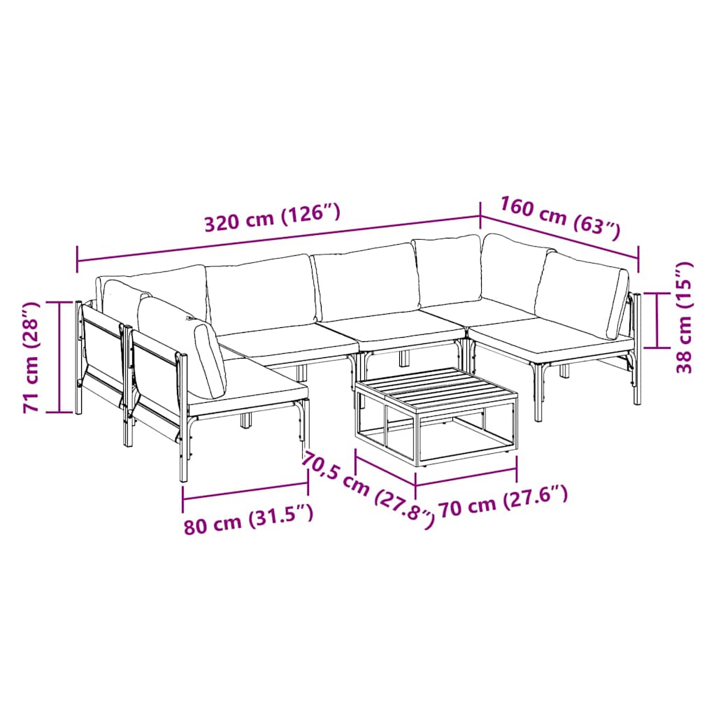 vidaXL Ensemble de canapés de jardin avec coussins 7 pcs Noir Acier