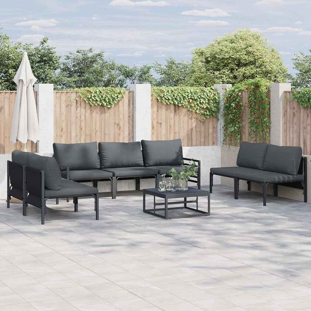 Gartensofa-set mit Kissen 7 pcs Schwarz Stahl