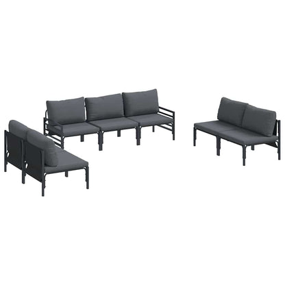 Gartensofa-set mit Kissen 7 pcs Schwarz Stahl