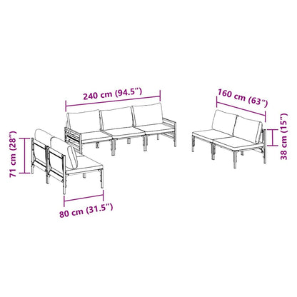 Gartensofa-set mit Kissen 7 pcs Schwarz Stahl