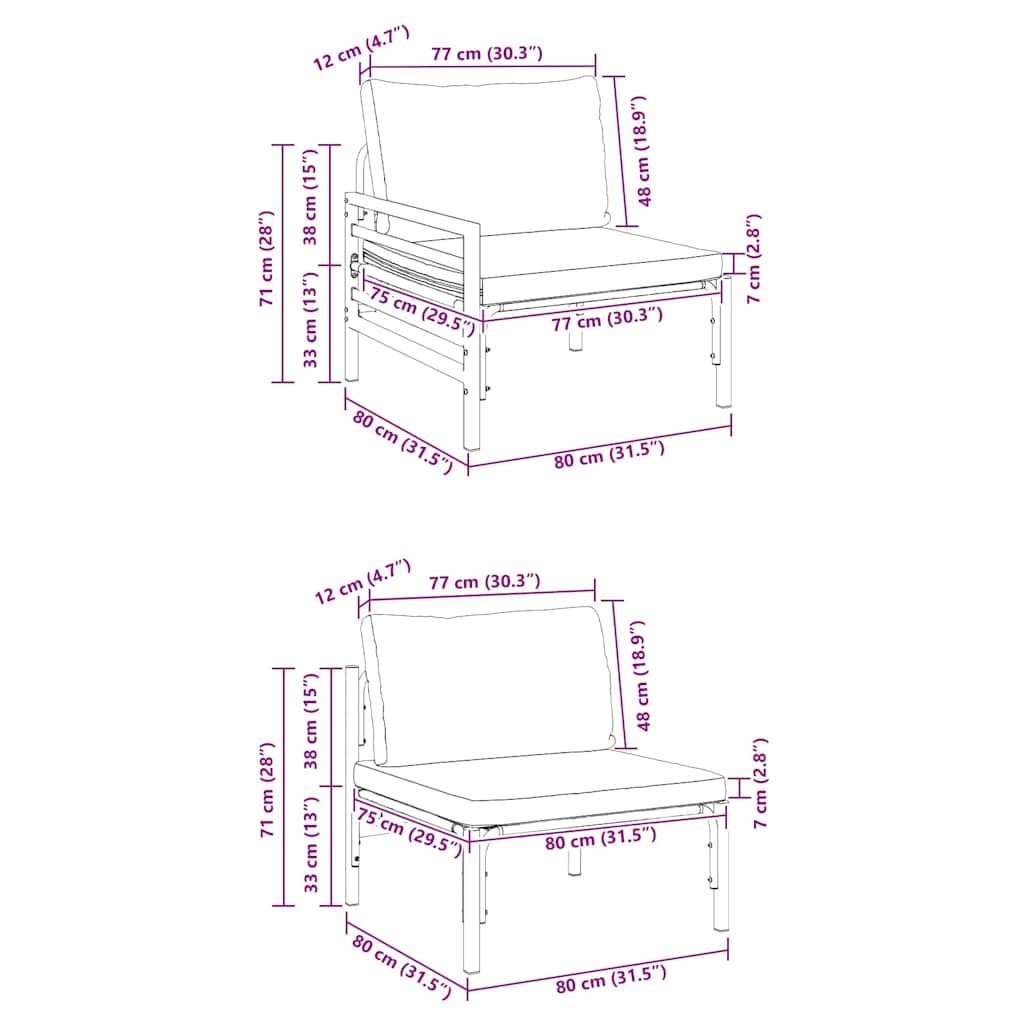 Gartensofa-set mit Kissen 7 pcs Schwarz Stahl