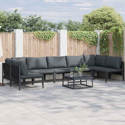 Gartensofa-set mit Kissen 7 pcs Schwarz Stahl