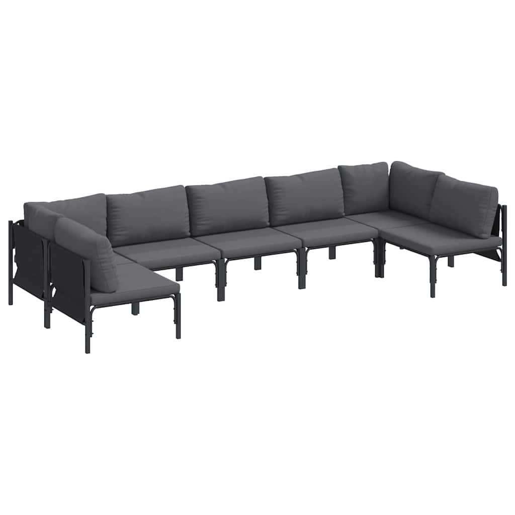 Gartensofa-set mit Kissen 7 pcs Schwarz Stahl