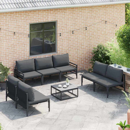 vidaXL Ensemble de canapés de jardin avec coussins 8 pcs Noir Acier