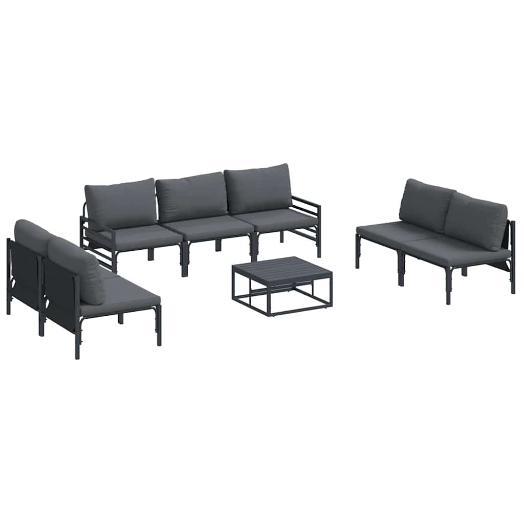 vidaXL Ensemble de canapés de jardin avec coussins 8 pcs Noir Acier