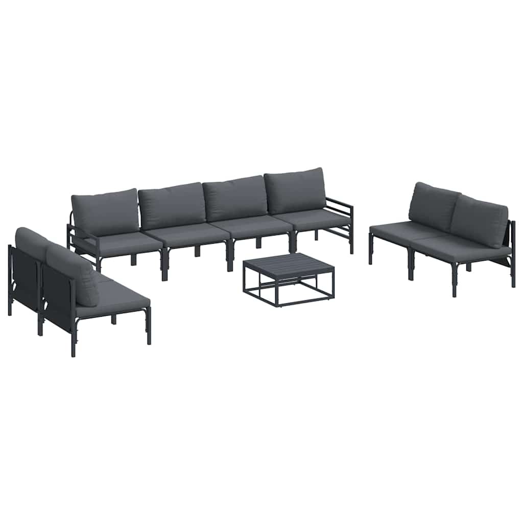 Gartensofa-set mit Kissen 9 pcs Schwarz Stahl