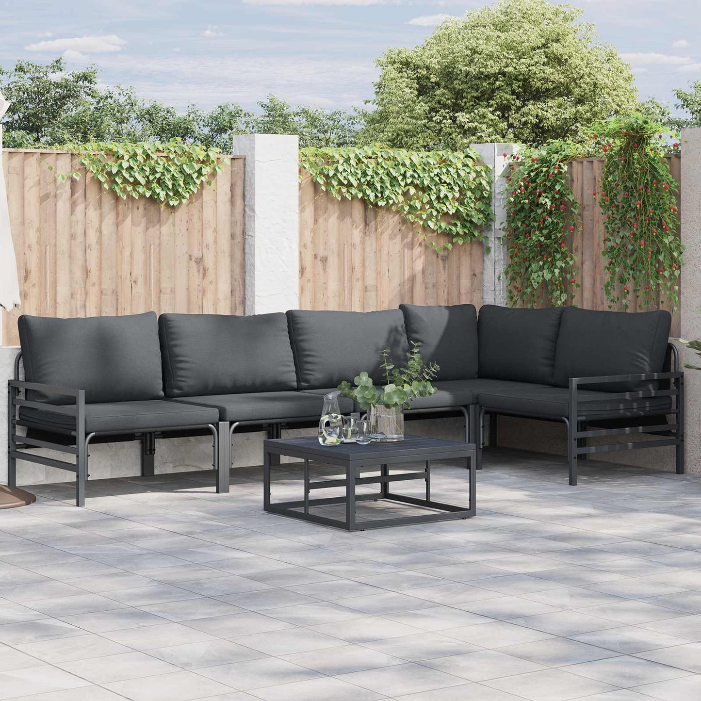 Gartensofa-set mit Kissen 6 pcs Schwarz Stahl