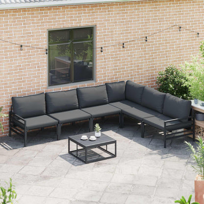 Gartensofa-set mit Kissen 6 pcs Schwarz Stahl