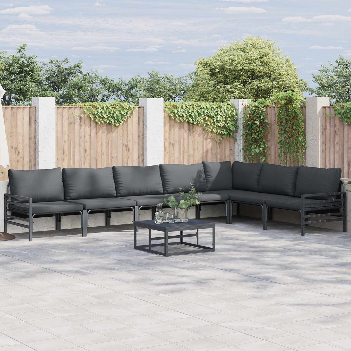 vidaXL Ensemble de canapés de jardin avec coussins 7 pcs Noir Acier
