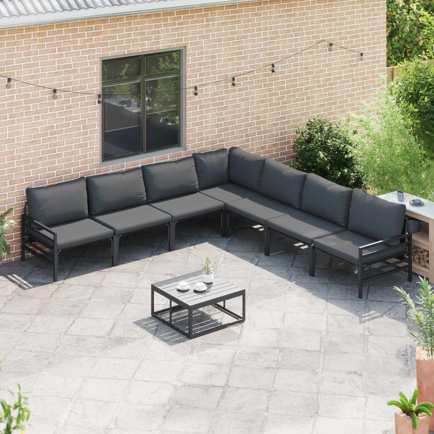 vidaXL Ensemble de canapés de jardin avec coussins 7 pcs Noir Acier
