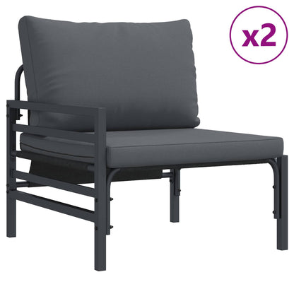 vidaXL Ensemble de canapés de jardin avec coussins 7 pcs Noir Acier