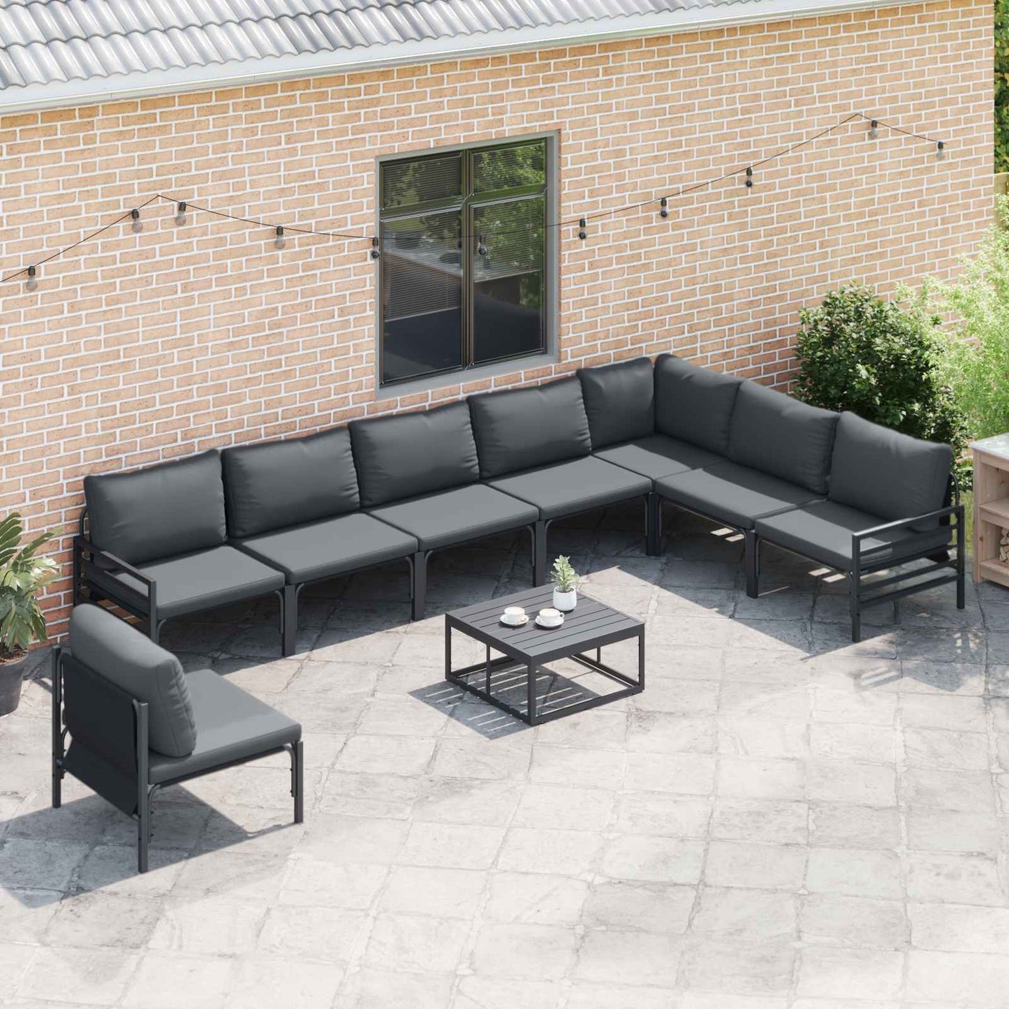 Garten-Sofa-Set mit Kissen 9 pcs Anthrazit Stahl
