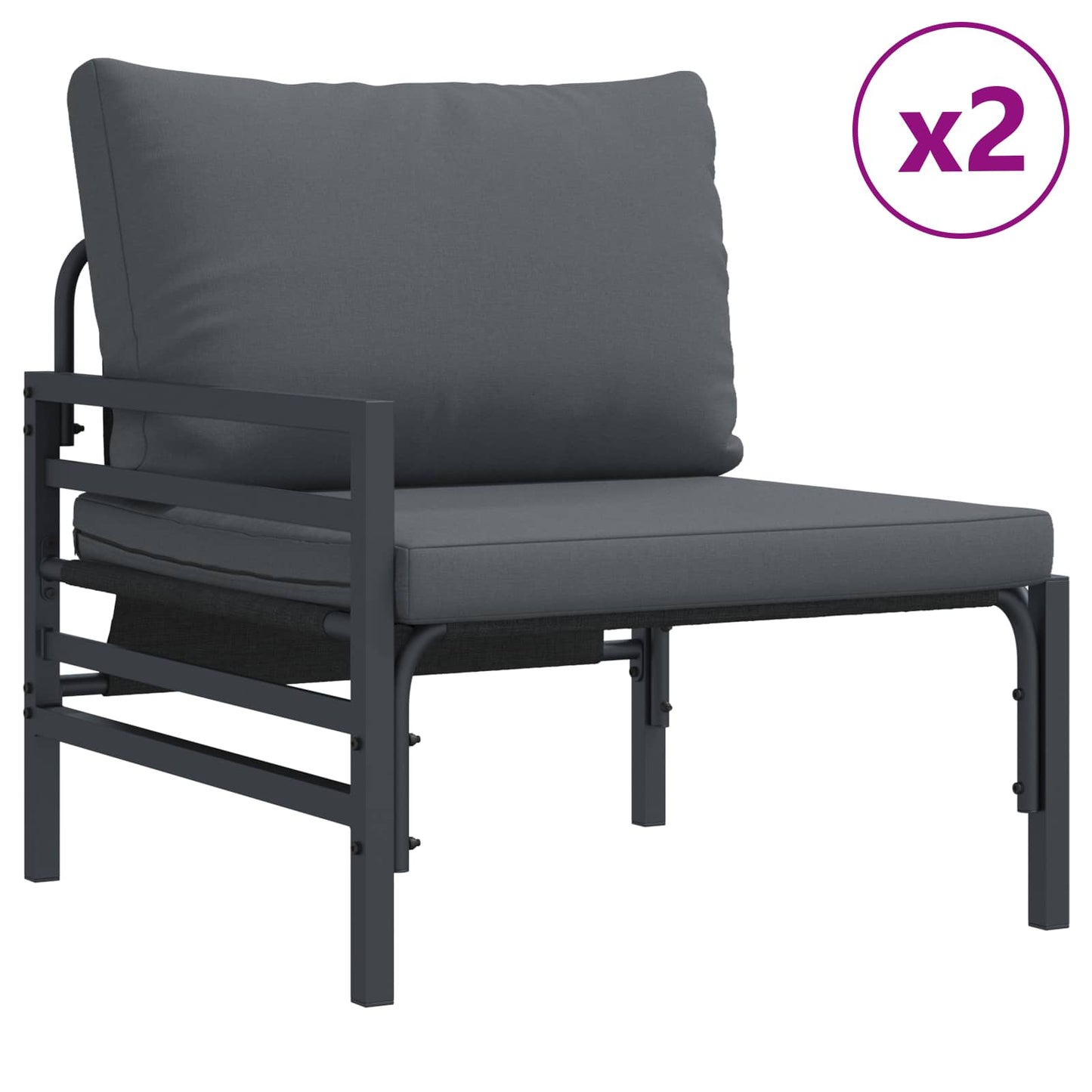vidaXL Gartensofa-set mit Kissen 9 pcs Schwarz Stahl