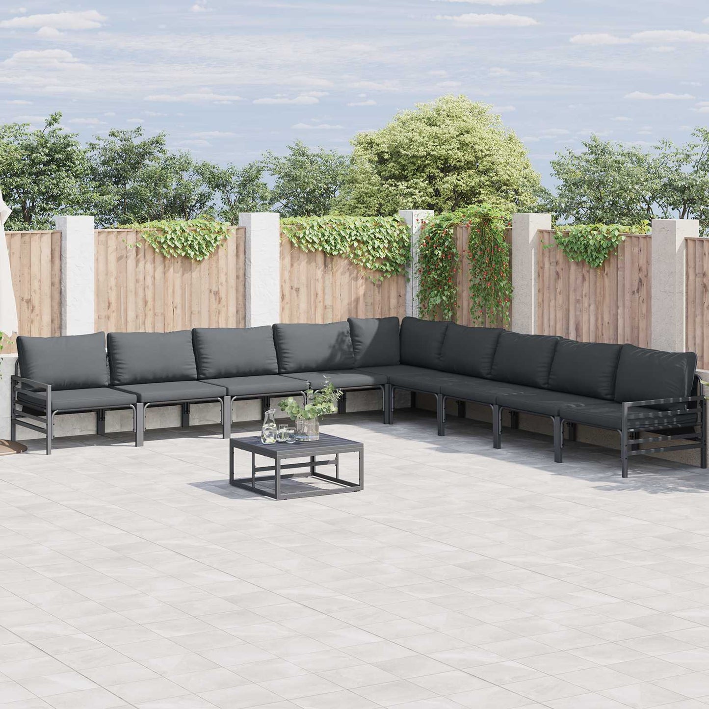 Gartensofa-set mit Kissen 10 pcs Schwarz Stahl
