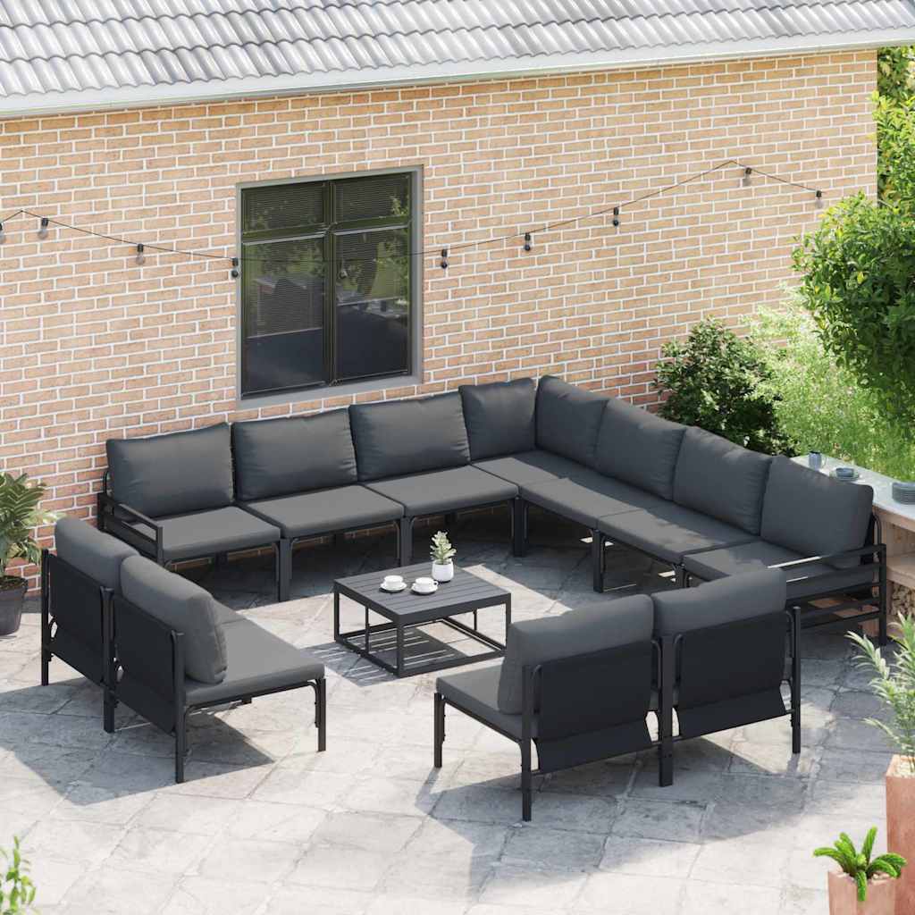 vidaXL Gartensofa-set mit Kissen 12 pcs Schwarz Stahl