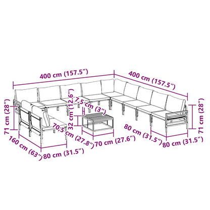 vidaXL Gartensofa-set mit Kissen 12 pcs Schwarz Stahl