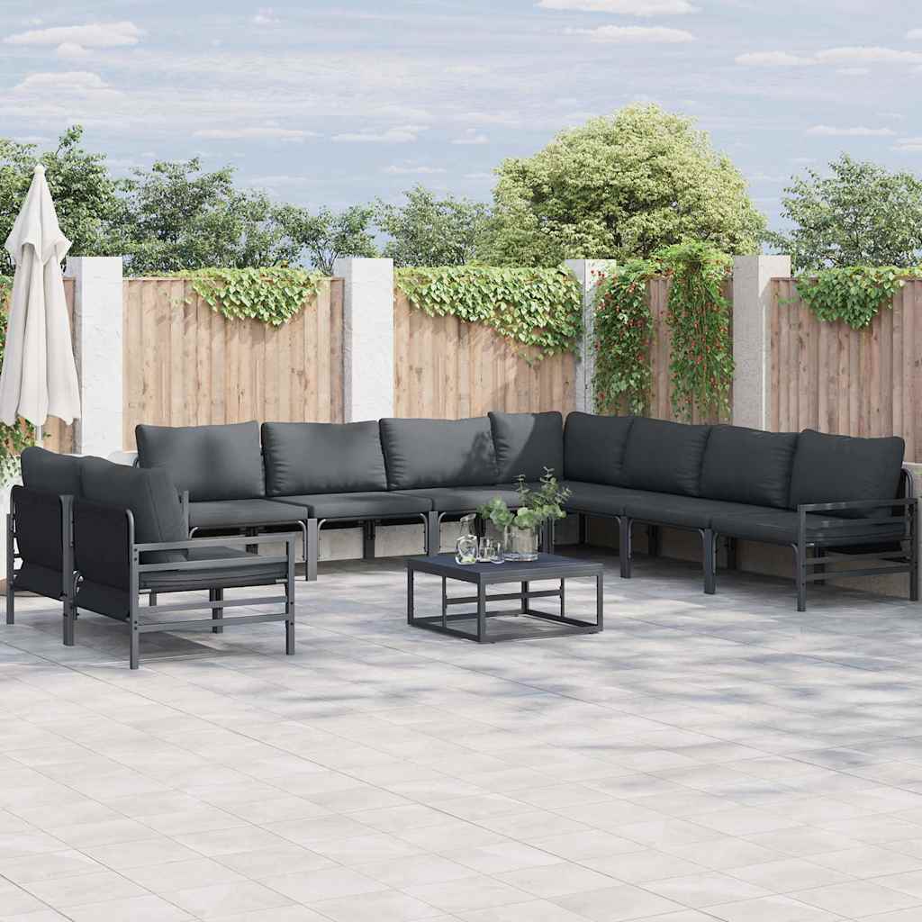 vidaXL Gartensofa-set mit Kissen 10 pcs Schwarz Stahl